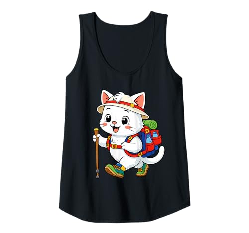 Womens Cat Backpacking Mountain Outdoor Hiking Animals Tank Top