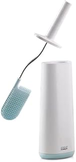 Joseph Joseph Flex Smart Hygienic Silicone Toilet Brush with Holder Set, flexible head, anti-drip, anti-clog deep clean- White/Blue, Regular