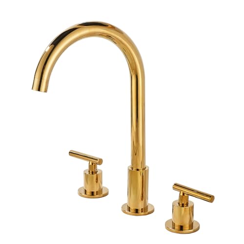 Robinet 3 trous en laiton pour lavabo design rétro chic doré avec bec orientable