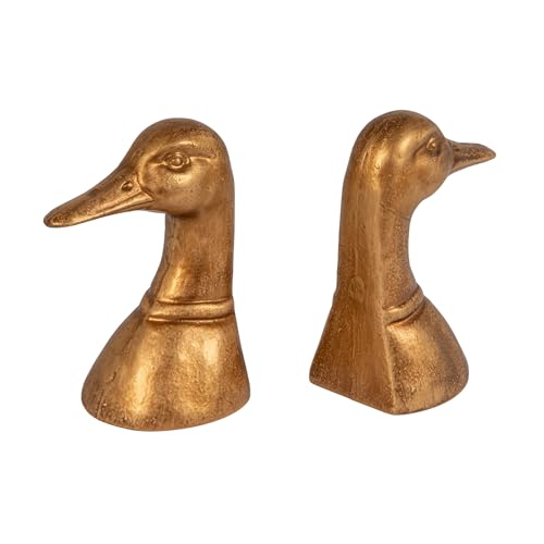 Creative Co-Op Decorative Distressed Cast Iron Duck Head Bookends, Gold