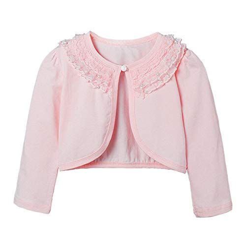 Image of Girl Lace Bolero Cardigan Shrug - Little Girl Long Sleeve Shrug Sweater with Pearls 2-11 Years