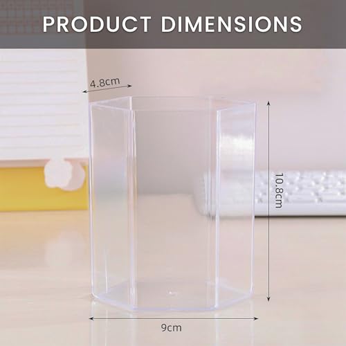 Image of Acrylic Pen Holder for Desk | Hexagonal Cute Pen Holder | Multipurpose Clear Acrylic Makeup Organizers, Clear Toothbrush Holder Cups & Pencil Cups for Classroom, Office Desk Accessories