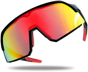 Cybonpoly Meta 1 Polarized Sport Sunglasses UV400 Protection for Cycling Running Fishing Skating Golf Motocycling (Black Frame, Red Lens)