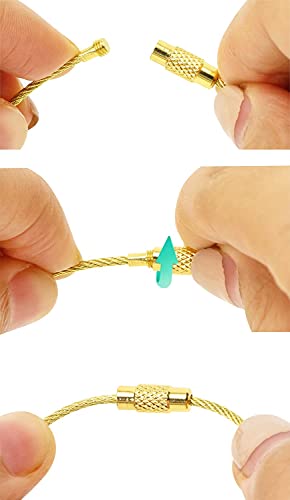 Mini Skater 6inch Key Rings Keychain Stainless Steel Wire Keychains Cable Heavy Duty Luggage Tags Loops Tag Keepers 1.5mm Tag Rope DIY Hanging Tool(12Pcs,Golden)4