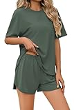 Ekouaer Pajama Set for Women Bamboo Viscose Pjs Set Ultra Soft Short Sleeve Sleepwear 2 Piece Lounge Sets Army Green Medium