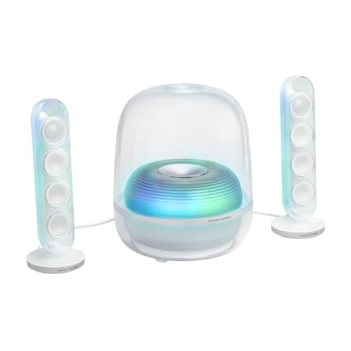 Harman Kardon SoundSticks 5 2.1-Channel Bluetooth Speaker with HDMI - White - 3-Way Speaker Design with Multicolor Light Show - Music Streaming & Auracast Multi-Speaker Connection