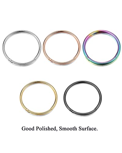 5 Pcs 18G Nose Rings Hoop Set 316L Surgical Steel Earrings Tragus Septum Piercing Cartilage Hoop For Women Men 8Mm #TOP1
