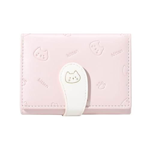 Sunwel Fashion Girls Wallets Kitten Embossed Cute Wallet with Cat Print Small Wallet with ID Credit Card Slots for Women (PINK)