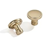 khtumeware 10 Pack Knob Brushed Brass Cabinet Knobs Solid Heavy Duty Knobs Drawers Bi-Fold Door Knob Cabinet Hardware for Kitchens Bathroom