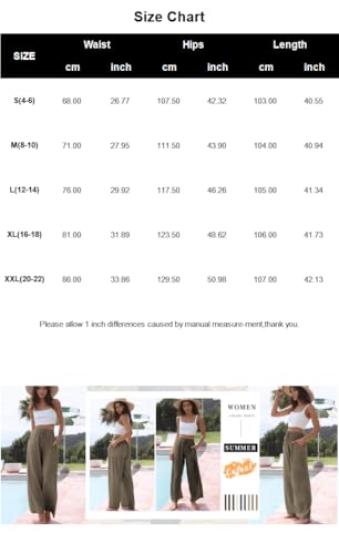 Womens Cotton Linen Palazzo Pants Drawstring Elastic Waist Casual Wide Leg Trousers with Pockets3