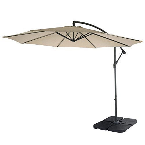 Mendler Ampelschirm Acerra, Sonnenschirm Sonnenschutz, Ø 3m neigbar, Polyester/Stahl 11kg mit Ständer - creme