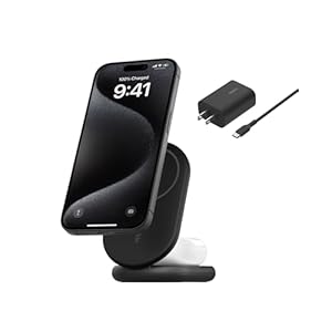 Belkin MagSafe-Compatible Charger, 2-in-1 Magnetic Foldable Charger 15W – Qi2-Certified Wireless Charging for Apple iPhone 16, Apple Watch, Samsung Galaxy S25 w/Non-Slip Base, PSU Included – Black