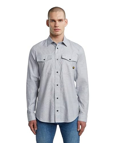 G-STAR Men's Navy Slim Long Sleeve Shirt, Multicolor (Salute/White Oxford D24963-c290-h511), XXL