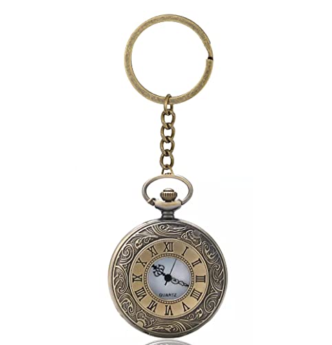 Image of AUGEN Pocket Watch Metal Keychain Clock 3 Retro Vintage for Gifting With Key Ring Anti-Rust (Pack Of 1)