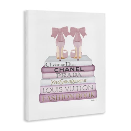 Image of Pastel Pink Heels Books Glam, 16 x 20 Inch Canvas Wall Art