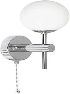 Bathroom Globe Chrome Finish Wall Light with Pull Switch, IP44 Rated, 4337-1-LED