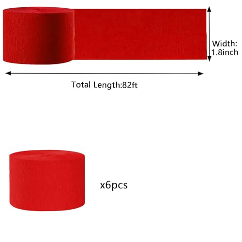 Image of We Moment Red Crepe Paper Streamers Party Streamer 1.8 Inch Widening 6 Rolls,red Party Streamer 82 feet per roll for Red Birthday Wedding Festival Celebration Party Decorations