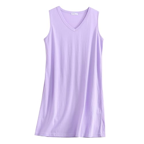 Image of PNAEONG 3 Pack Womens Cotton Nightgown V Neck Nightshirts Sleeveless Sleepwear Casual Print Sleepdress