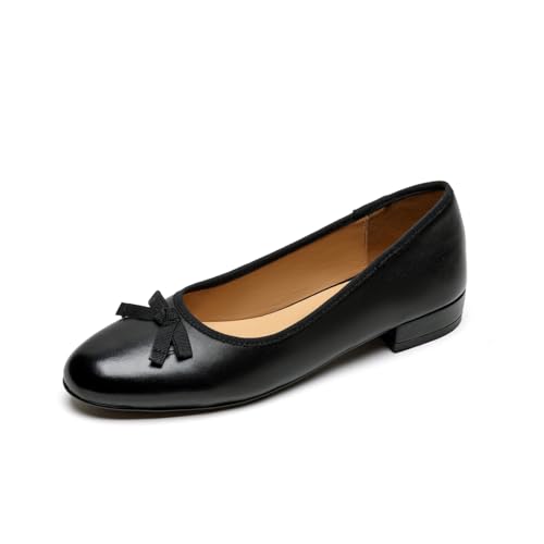 TinaCus Women's Round Toe Handmade Bowknot Genuine Leather Slip on Flat Shoes