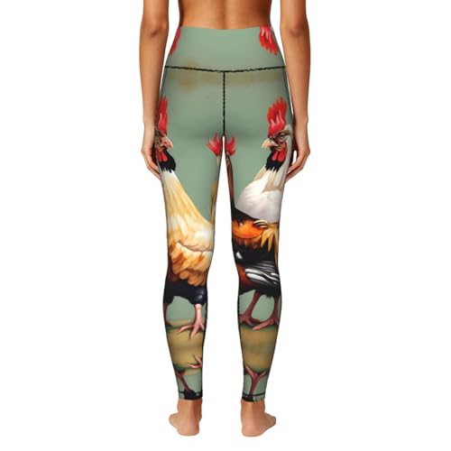 Leggings con estampado de gallo y pollo elásticos con cero transparencias 4