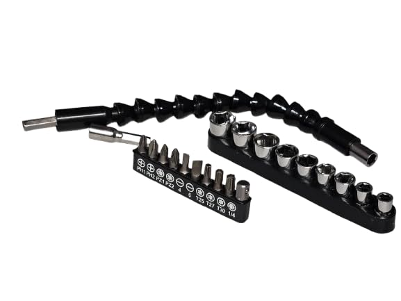 Mr.Gadget Solutions 300mm Flexible Drill Bit Extension Shaft with 90° Right Angle Drill Attachment & Mini Screwdriver Bits