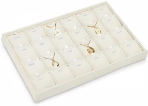 ベージュジュエリーネックレスディスプレートレイ 24グリッド ペンダント イヤリング ネックレス オーガナイザー ディスプレイ ショ