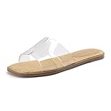 Rihero Women's Dressy Flat Sandals Comfortable Slip On Leather Slide Clear Sandals
