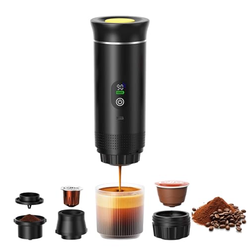 DaMohony 3-In-1 Espresso Coffee Machine: Portable Electric Maker for Home, Travel & Camping (Black with LED Screen)