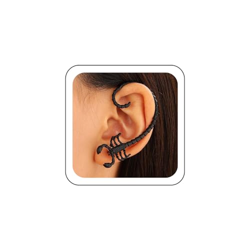 Wendalern Punk Escorpión Ear Cuff Negro Animal Clip Pendientes 3D Wrap No Piercing Ear Climber Halloween Joyería para Mujeres y Niñas