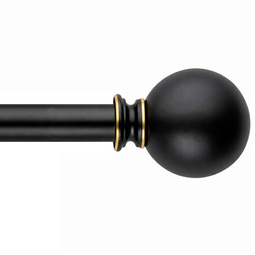 Black Curtain Rods for Windows 18 to 88 inches,1 Inch Modern Metal Drapery Rods,Adjustable Heavy Duty Curtain Pole with Round Finials(18"-88"Black Gol
