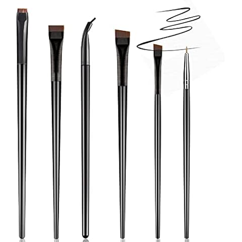 Eyeliner Brush, URSOBTF Eyebrow Brush Angled Eyeliner Brush Fine Point 6PCS Thin Slanted Flat Eyeliner Brush Set Angled Eyebrow Brush for Precision Eye liner Eye brow Gel Eyeliner Brushes Cover