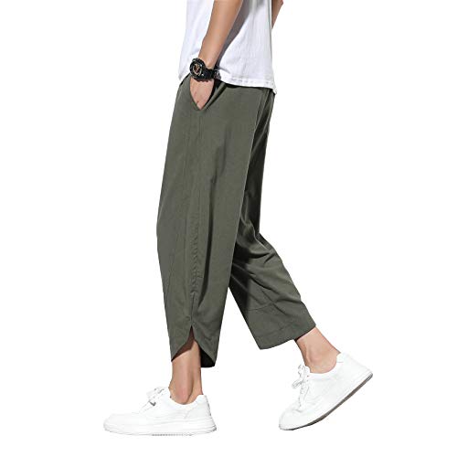 Doslavida Men's Casual Elastic Waist Linen Capri Pants Wide Leg Baggy Cotton Harem Yoga Trousers Loose Patchwork Shorts #TOP1