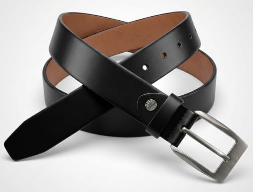 Image of Genuine Leather Belt for Men - Premium Formal & Casual Belt with Metal Buckle - Durable Adjustable Waist Belt for Jeans, Trousers & Office Wear