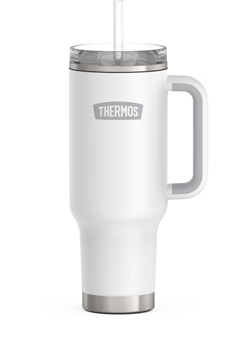 Image of THERMOS 40 oz Stainless Steel Cupholder Mug w /Straw - White