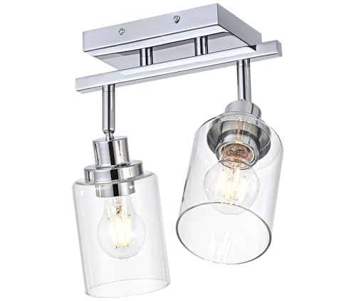 Wanluce 2-Light Track Lighting Kit Ceiling Kitchen Track Lighting Fixtures Chrome Bathroom Vanity Wall Lights with Clear Glass Multi-Directional Rotating Tracking Light Heads Spotlight for Accent Shop