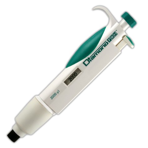 Globe Scientific Diamond PRO 3312-2000 Fixed Volume Research Micropipette, 2,000µL Volume, Light Green