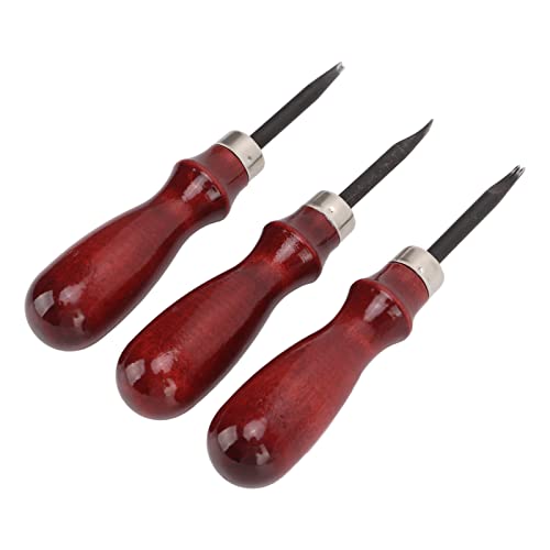Vomeko Ferramentas de couro, 3 peças, chanfradura de couro leve com cabo de sândalo para bricolagem,