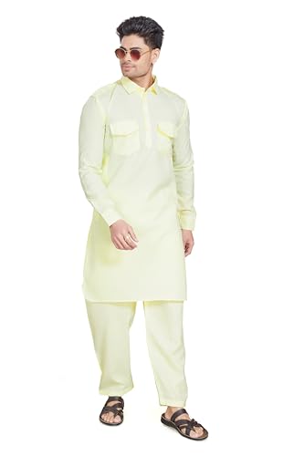 Image of DIVISIVE Men's Cotton Blend Pathani Kurta Pyjama Set