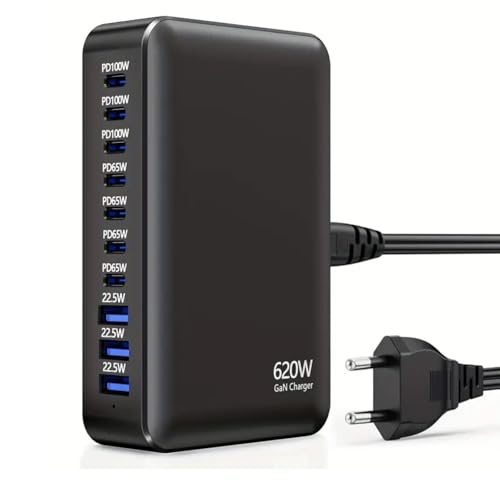 Caricatore USB C Multiplo da 620 W Stazione di Ricarica a 10 porte con 3 Carica porte PD PPS da 100 W, Adattatore Tipo C con multipla Rapida uscita da 65 W