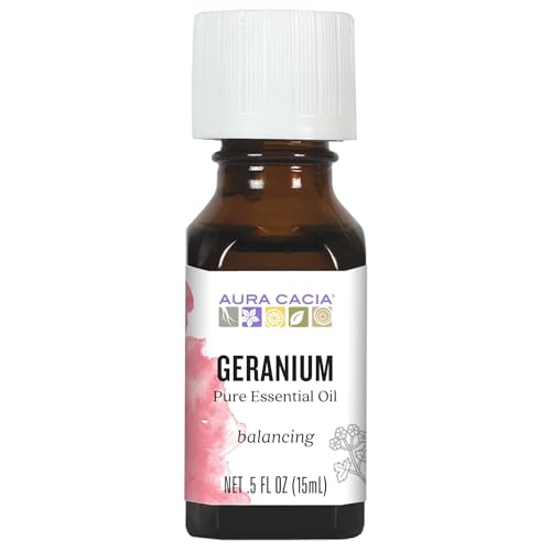Aura Cacia 100% Pure Geranium Essential Oil | GC/MS Tested for Purity | 15 ml (0.5 fl. oz.) | Pelargonium graveolens