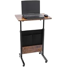 Standing Desk Adjustable Height, 1624 Inches Portable Laptop Desk with Lockable Wheels, Bedside Table, Rolling Stand Up Computer Workstation for Home Office Brown, Black