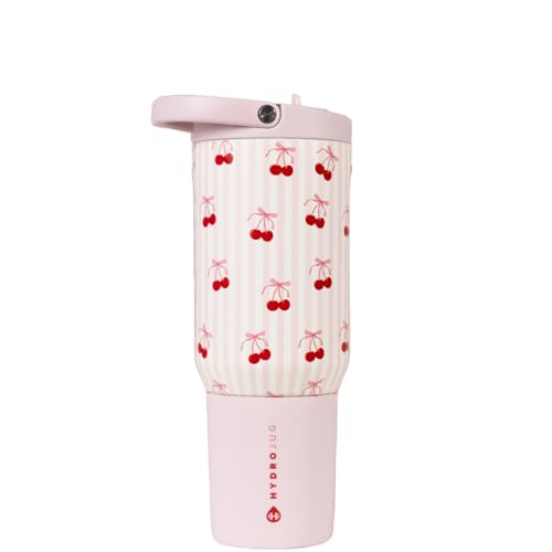HydroJug Sport - Stainless Steel Tumbler with Straw, Vacuum Insulated, 20oz Leakproof Water Bottle, Ergonomic Design, Reusable, Dishwasher Safe, Rubber Base, Durable for Gym or Outdoors, Sweet Cherry