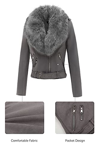 Bellivera Women Faux Leather Suede Jacket Moto Biker Coat Sherpa-Lined Overcoat with Removable Belt