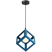 iDEGU Lámpara Colgante Moderna en Forma de Cubo Lámpara de Plafón de Estilo Geométrico de Metal E27 Lámpara de Techo para Dormitorio, Salón, Restaurante - 16 cm, Azul
