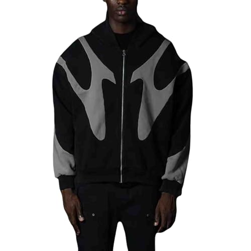 Men's dark gothic style hoodie with unique design and patchwork hoodie, Harajuku hoodie, y2k hip-hop hoodie
