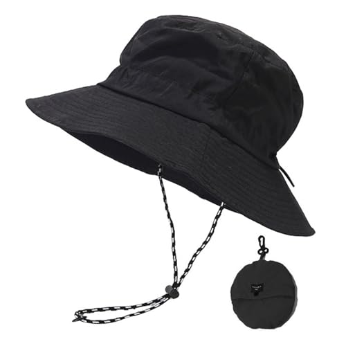 FYting Bucket Hat,Sombrero Mujer Verano,Gorro Pescador Hombre,Resistente A la Lluvia |Protector Solar |Secado Rápido |Sombrero para El Sol Plegable, para Playa, Piscina, Camping, Viajes (Negro)