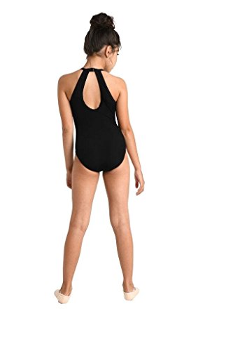 DanzNmotion by Danshuz Girl's Plush Cutaway Halter Leotard (Black, 12-14) - 2465c