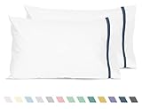 Sunflower Cotton Pillowcases Set of 2, 100% Cotton King Pillow Case Percale Weave White, 20×40 inches King Size Pillowcase Soft and Breathable, Striped Crown Blue