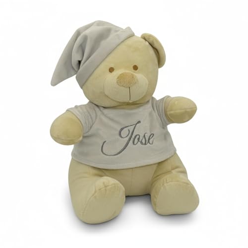 Peluche Osito Personalizado con Nombre Bordado – Suave y Seguro, Ideal para Bebés y Niños Pequeños (Gris)