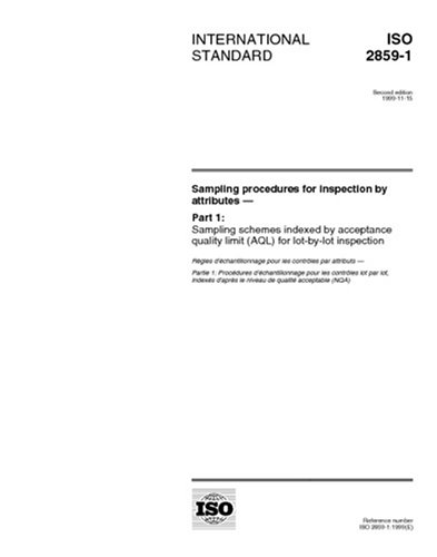 ISO 2859-1:1999, Sampling procedures for inspection by attributes -- Part 1: Sampling schemes indexed by acceptance quality limit (AQL) for lot-by-lot inspection